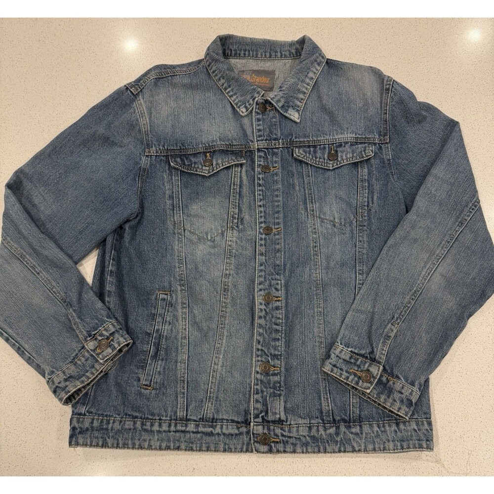 Mens Bleau Grandeur Blue Denim Jacket 100% Cotton Button Front & Pockets Size XL